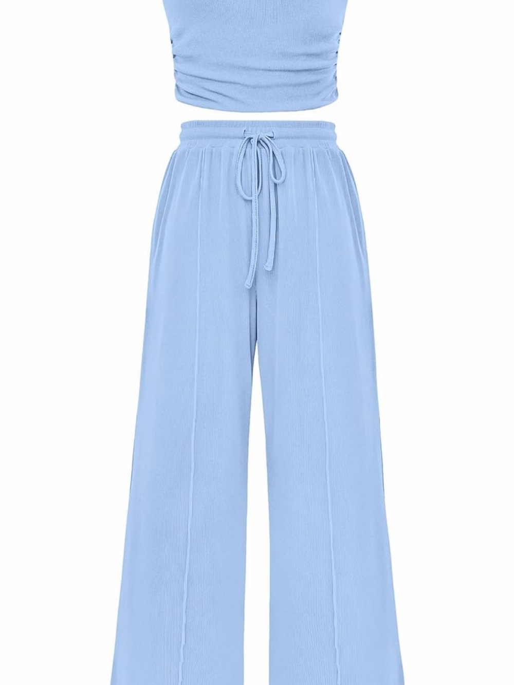 Sky Blue Wide-Leg Drawstring Pants